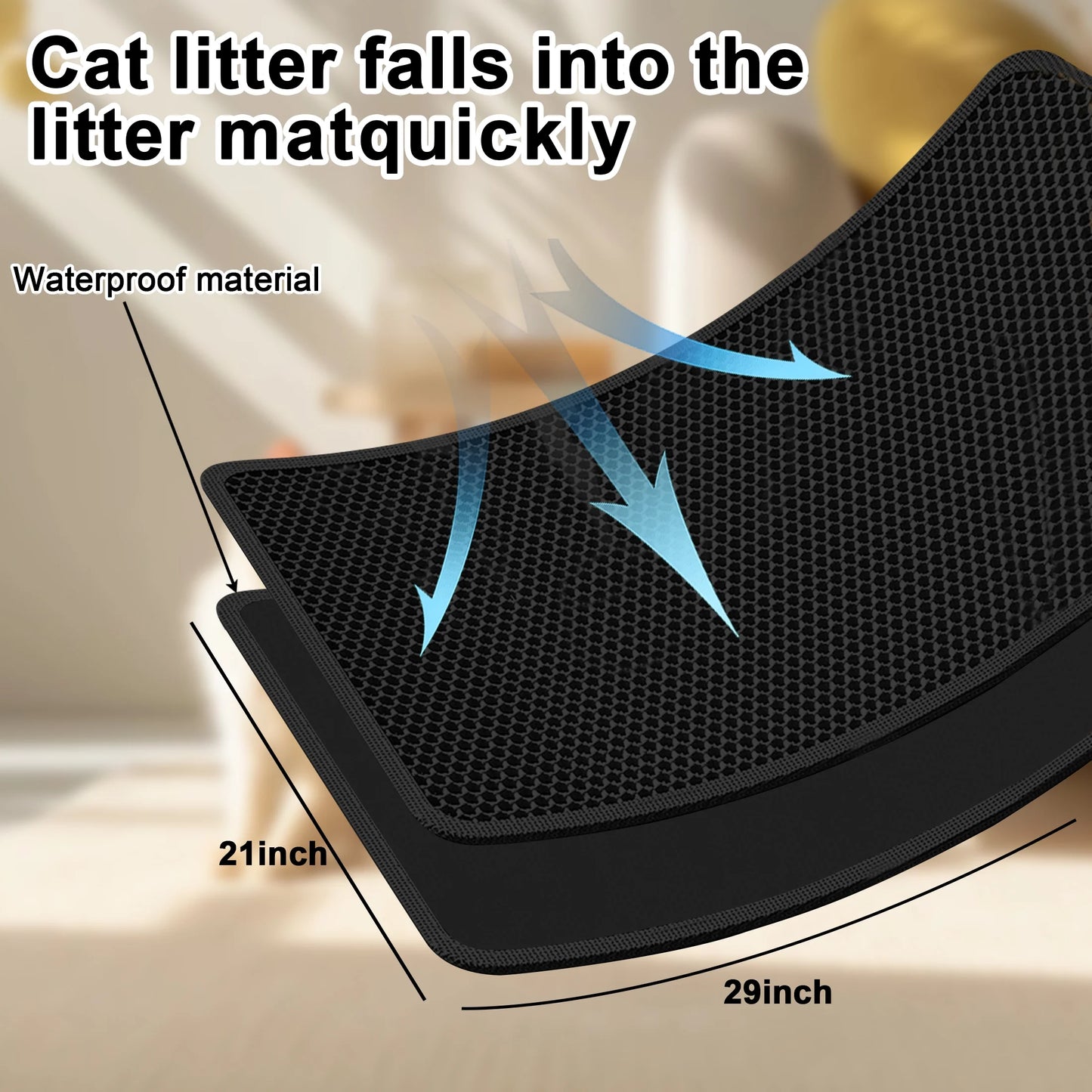 Cat Litter Mat, Double Layer Waterproof Litter Box Mat Urine Proof Trapping Mat (BLACK, 29X21Inch)