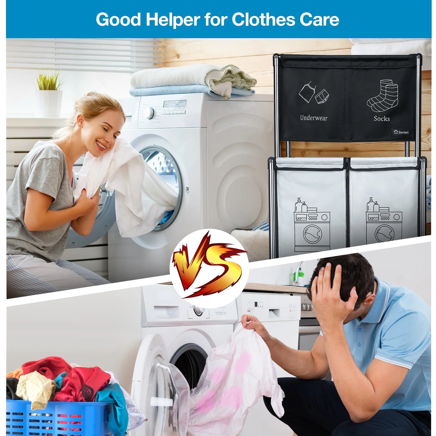 2-Tier Laundry Hamper Sorter, Laundry Storage Organizer with Wheels Movable Rolling Laundry Baskets Cart, Bathroom Cart Clothes Shelf,Laundry Butler for Bathroom Bedroom Laundry Room