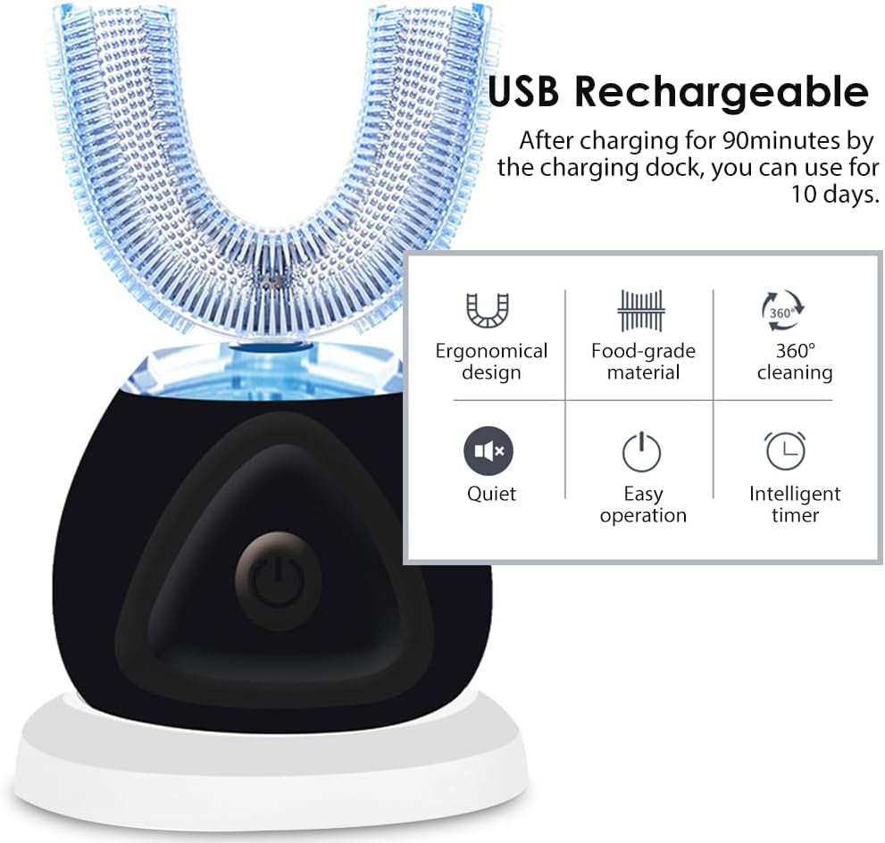 360 Ultrasonic Electric Toothbrush, Automatic Sonic Teeth Whitening Brush with Timer & Wireless Charging for Adults