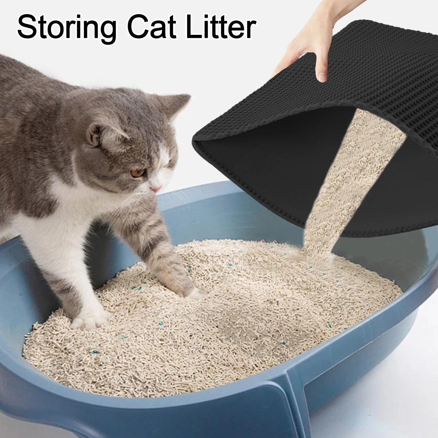 Cat Litter Mat, Double Layer Waterproof Litter Box Mat Urine Proof Trapping Mat (BLACK, 29X21Inch)