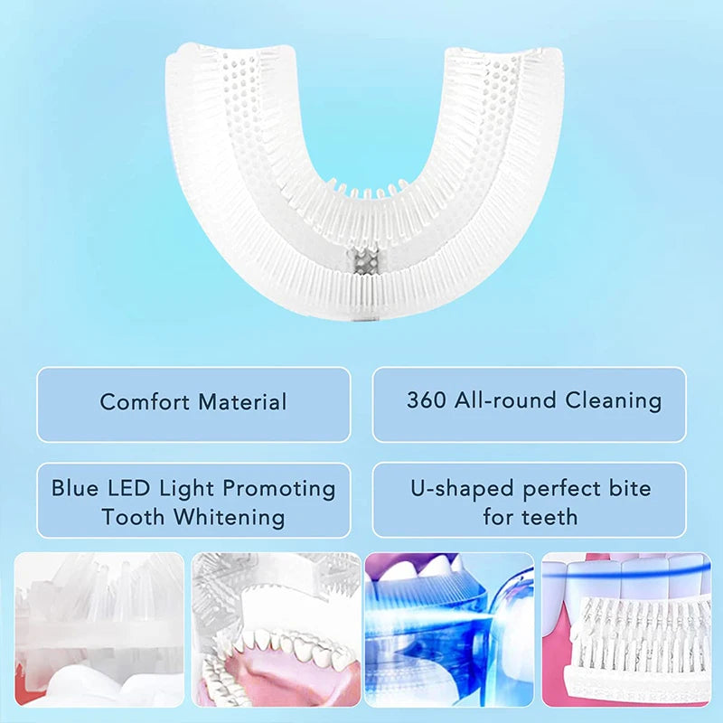 Wireless Charging U-Shaped Adult Electric Toothbrush Ultrasonic Toothbrush with Silicone Waterproof Vibration Sonic Toothbrush