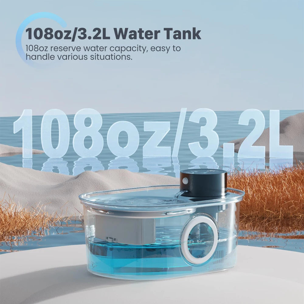 108Oz/3.2L Stainless Steel Wireless Cat and Dog Drinker Rechargeable Automatic Pet Drinker Water Fountain Motion Sensor Bowl