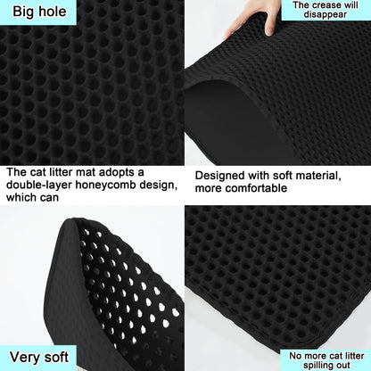 Cat Litter Mat, Double Layer Waterproof Litter Box Mat Urine Proof Trapping Mat (BLACK, 29X21Inch)