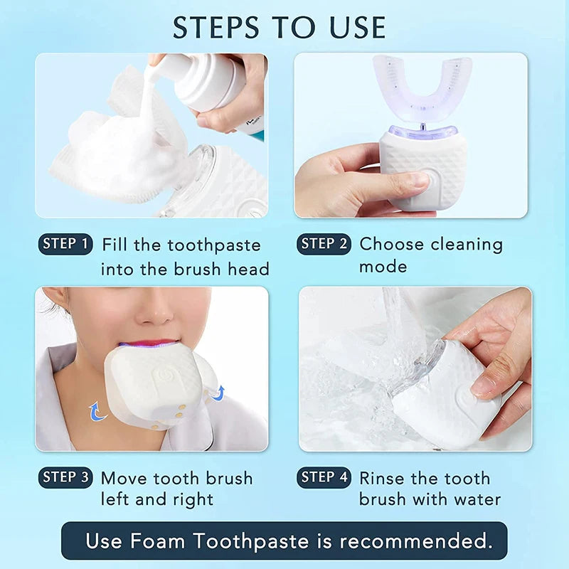 Wireless Charging U-Shaped Adult Electric Toothbrush Ultrasonic Toothbrush with Silicone Waterproof Vibration Sonic Toothbrush