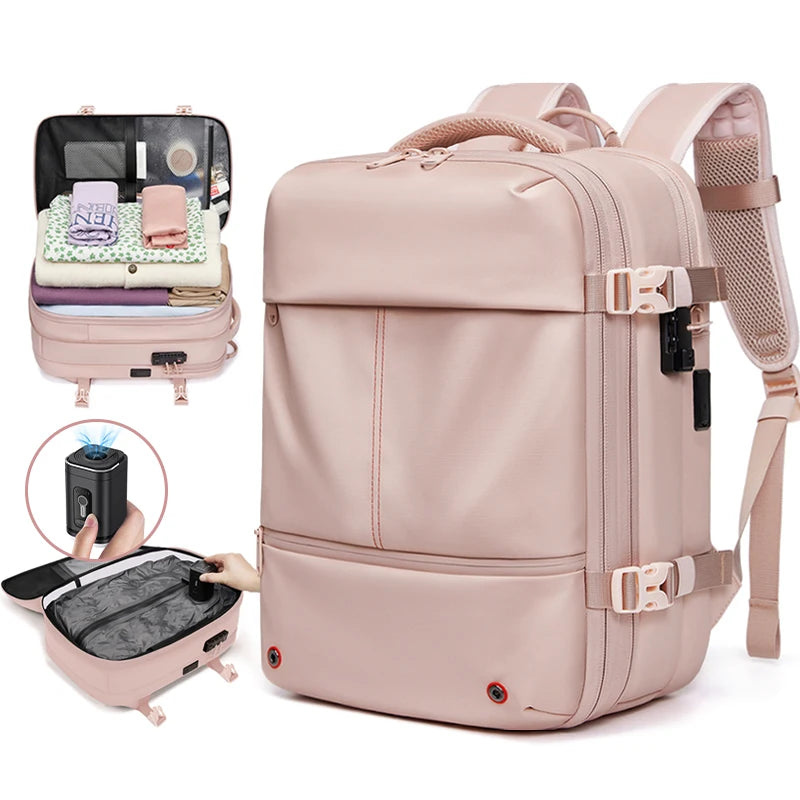 Travel Women Backpack 16 Inch Vacuum Compression Laptop Backpack USB Charging School Backpack Extended Hiking Business Backpack