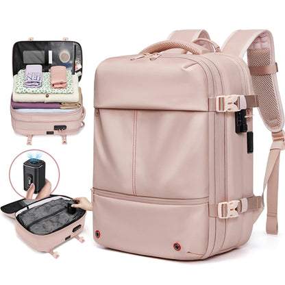 Travel Women Backpack 16 Inch Vacuum Compression Laptop Backpack USB Charging School Backpack Extended Hiking Business Backpack