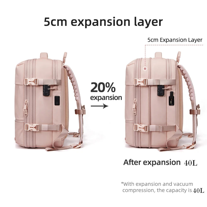 Travel Women Backpack 16 Inch Vacuum Compression Laptop Backpack USB Charging School Backpack Extended Hiking Business Backpack