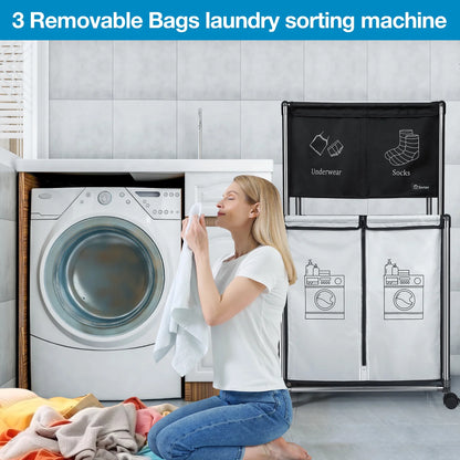 2-Tier Laundry Hamper Sorter, Laundry Storage Organizer with Wheels Movable Rolling Laundry Baskets Cart, Bathroom Cart Clothes Shelf,Laundry Butler for Bathroom Bedroom Laundry Room