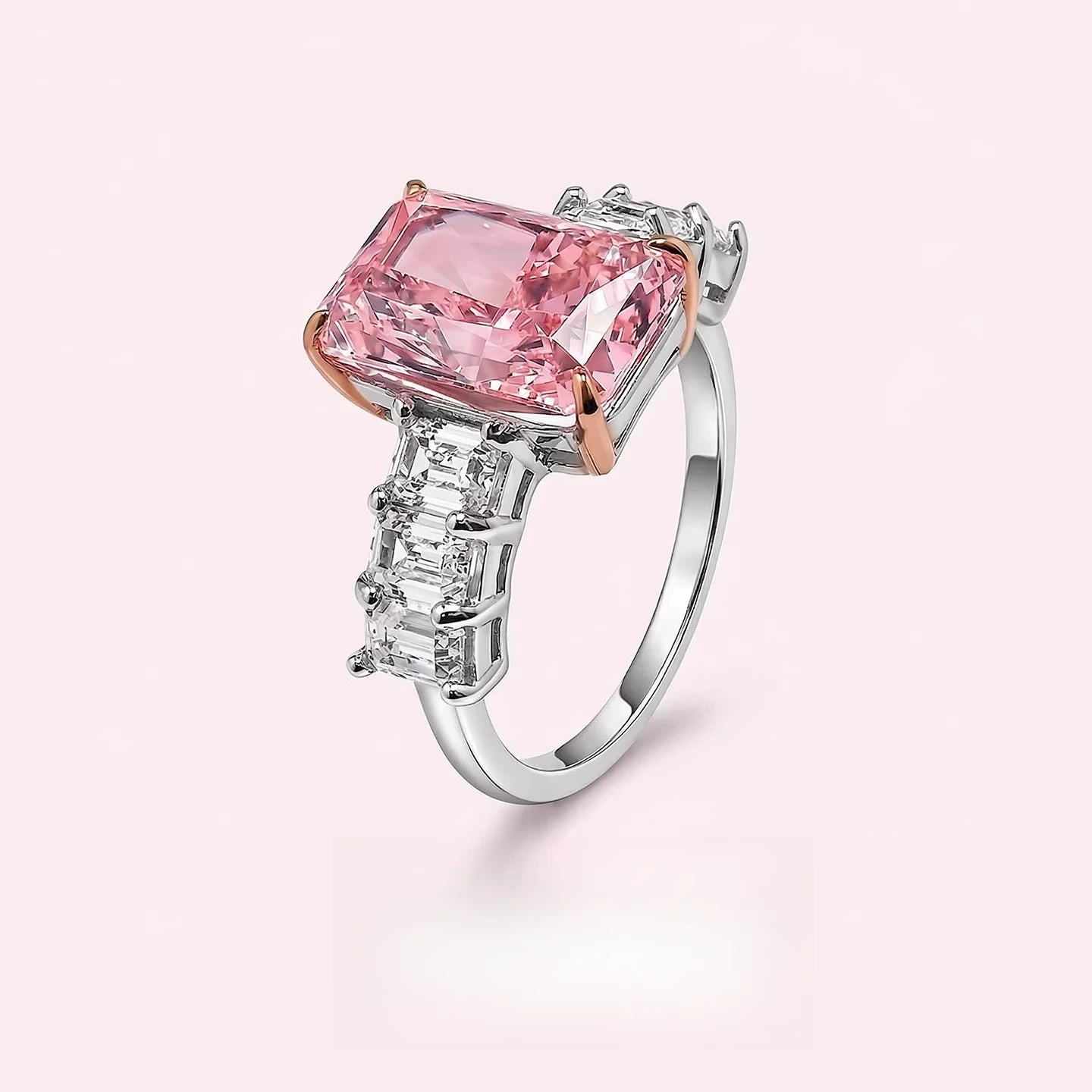S925 Silver 8 * 12Mm Rectangular Pink Ice Flower Cut Zircon Ring Sweet Wind Gift Women'S Jewelry