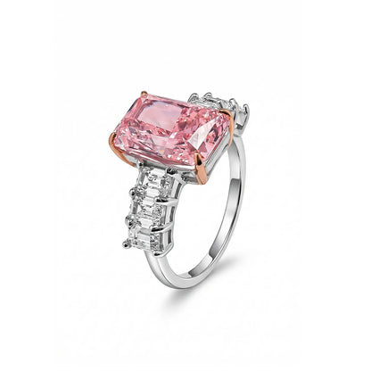 S925 Silver 8 * 12Mm Rectangular Pink Ice Flower Cut Zircon Ring Sweet Wind Gift Women'S Jewelry