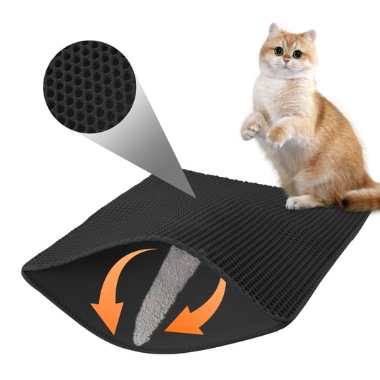 Cat Litter Mat, Double Layer Waterproof Litter Box Mat Urine Proof Trapping Mat (BLACK, 29X21Inch)
